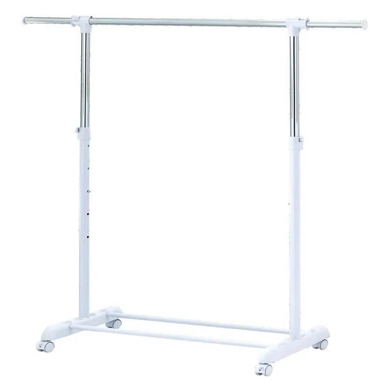 Adjustable Metal Rolling Garment Rack, Clothes Organizer with Wheels, Chrome & White, Portable Wardrobe