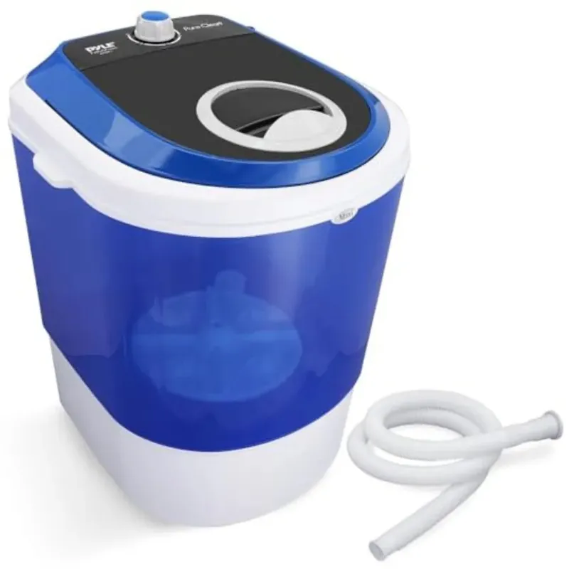 Portable washer for compact laundry use, translucent ABS plastic tub, white color, quiet operatio