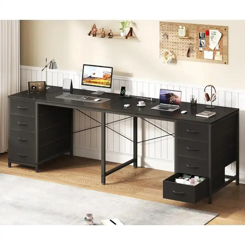78" 2 Person Desk with 8 Fabric Drawers, Long Computer Desk Home Office Desk with Storage