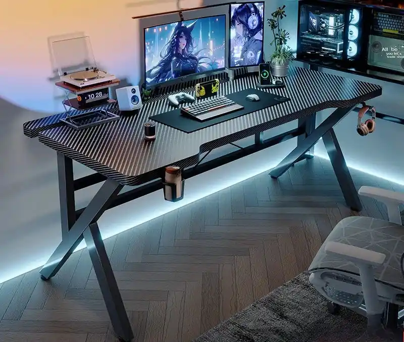 Two-Section Split Solid Wood Computer Gaming Desk Ergonomic Home Office