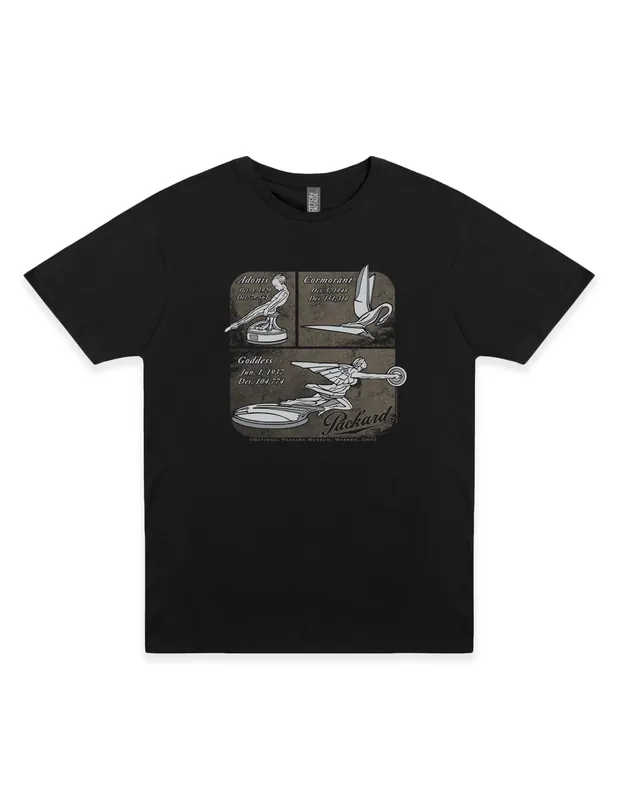 Packard Vintage Car Hood Ornaments Metallic Silver Historical Patent Unisex Tee