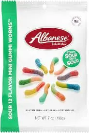 Albanese 12 Flavor Sour Mini Gummi Worms, 7oz