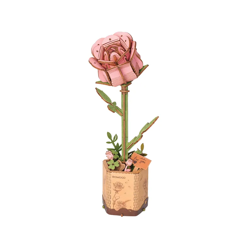 3D Wooden Flower Puzzle Pink Rose