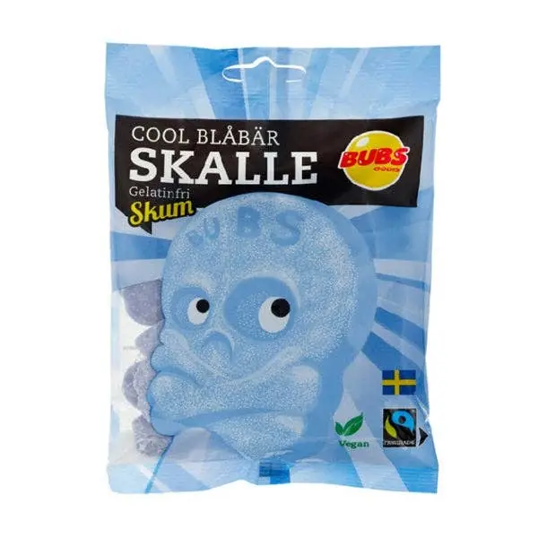 BUBS Godis Cool Blueberry Sour Skulls Foam Candy (90g)
