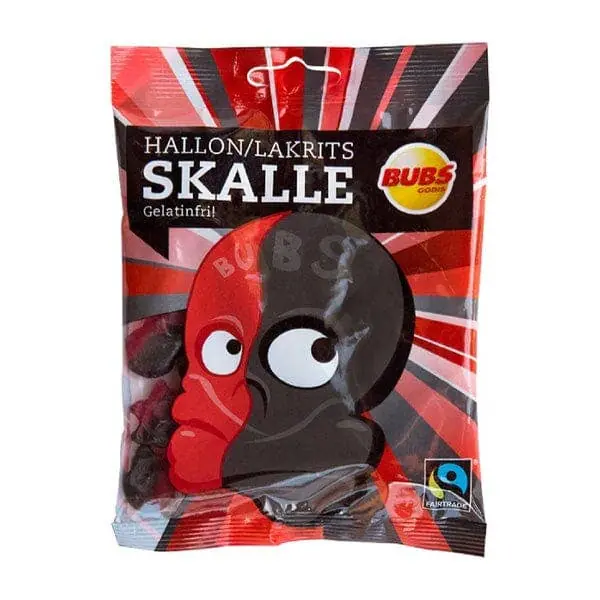 BUBS Godis Raspberry Liquorice Skull Candy (90g)
