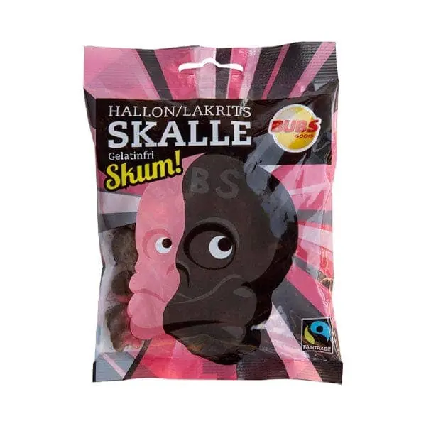 BUBS Godis Raspberry Foam Liquorice Skull Candy (90g)