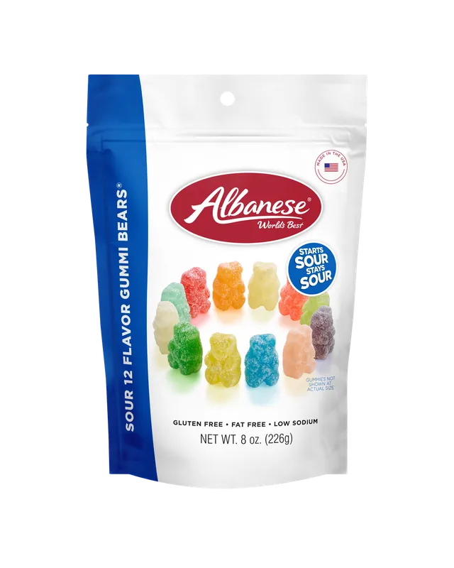 Albanese Gusset Bag Sour Gummi Bears 12 Flavors 8oz