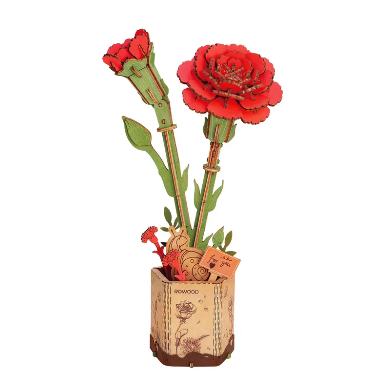 3D Wooden Flower Puzzle Red Carnation