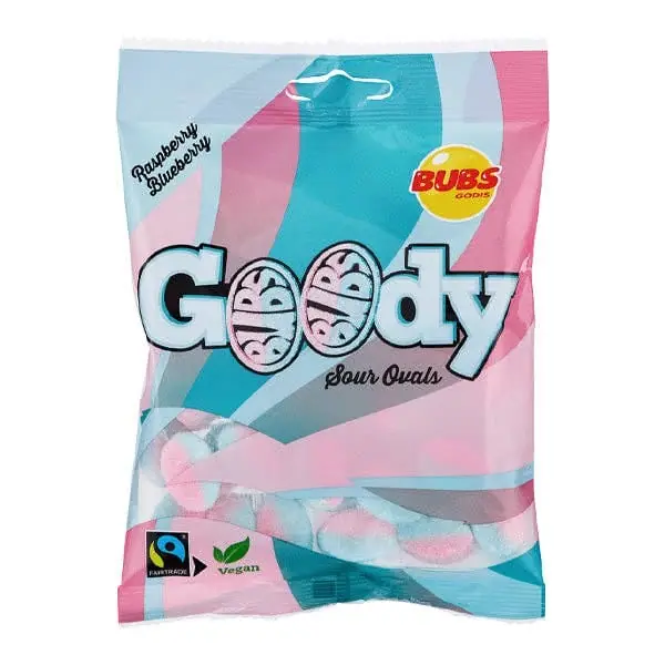 BUBS Godis Sour Raspberry & Blueberry Goody Ovals (90g)