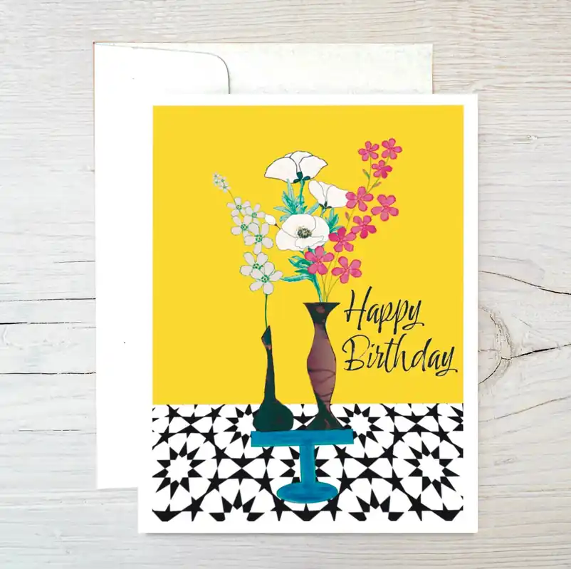 Happy Birthday Card Recycled Card Flower Card Eco Card