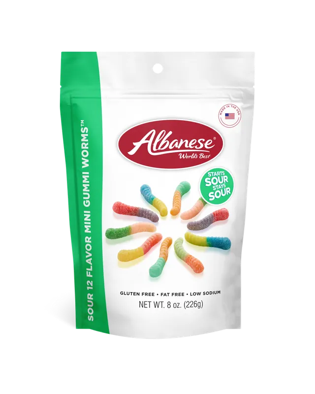 Albanese 12 Flavor Sour Mini Gummi Worms, 8oz