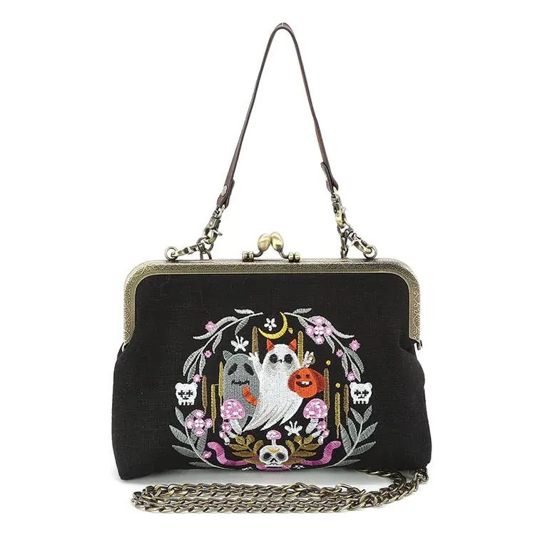 Purple Snake + Ghosts Wreath KissLock Bag in Linen