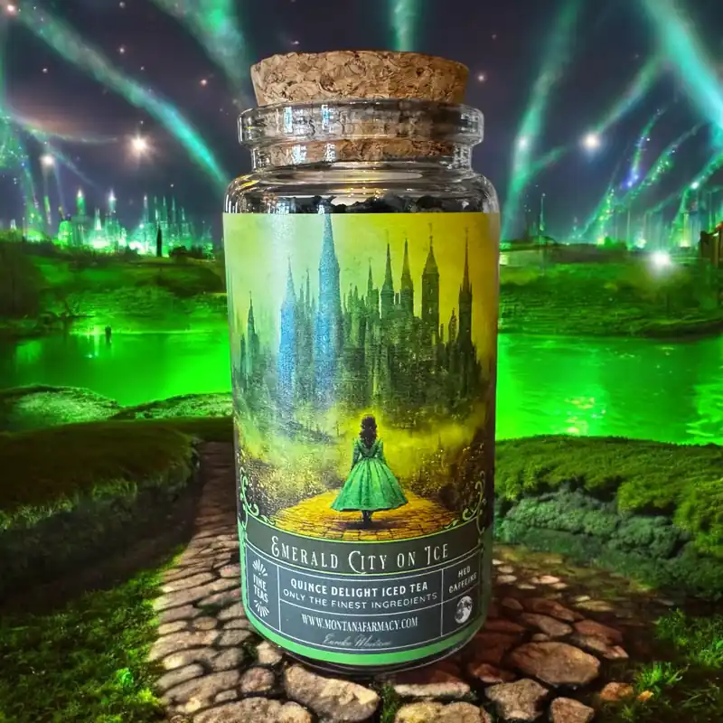 Emerald City on Ice Wizard in Oz Quince tea Apothecary Jar