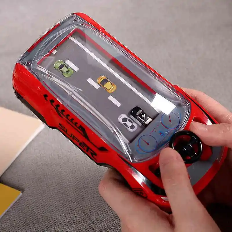 Racing Car Handheld Game Player with 3D Car Model and Steering Wheel, Real Auto Racing Game Console, Novelty Children Toy Racing Car Red