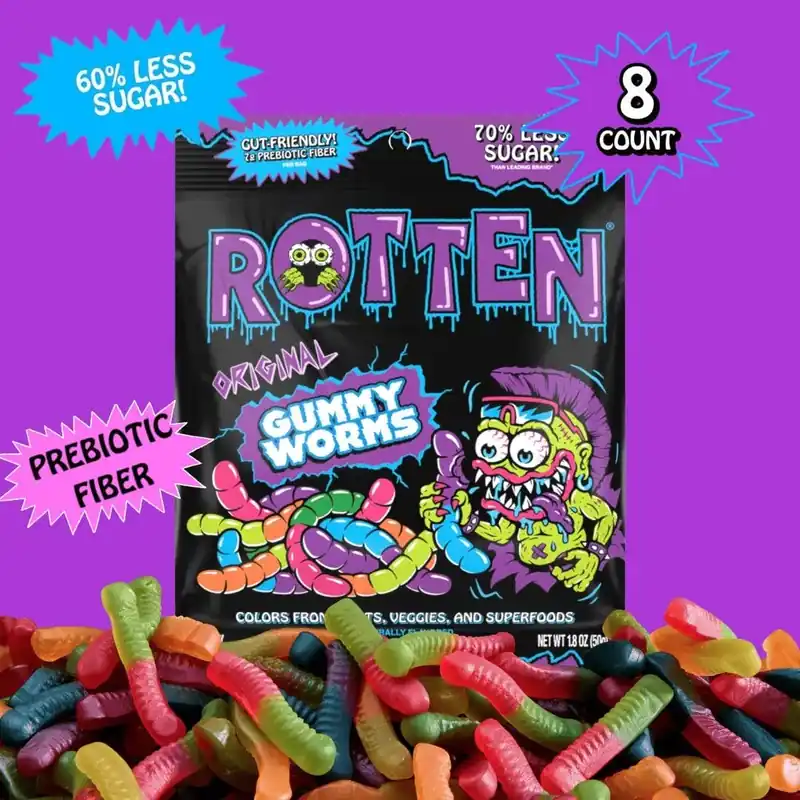Rotten Original Gummy Worms Candy GF, Prebiotics, Low Sugar