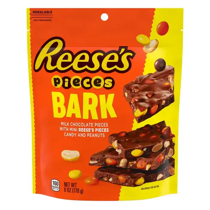 Reese‘s Pieces Bark w/ Reeses Pieces Minis & Peanuts Pouch 6oz
