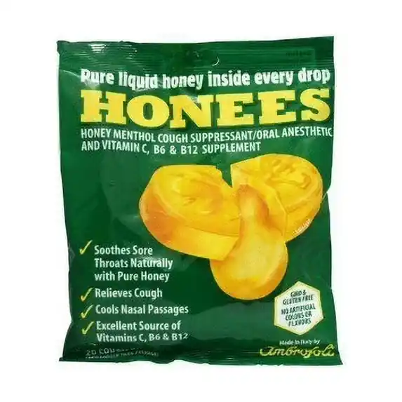 Honees Honey Cough Drops 20 Piece Bag