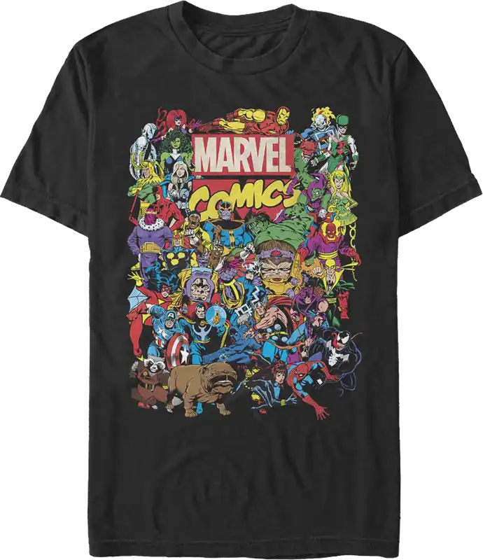 Black Greatest Characters Collage Marvel Comics T-Shirt
