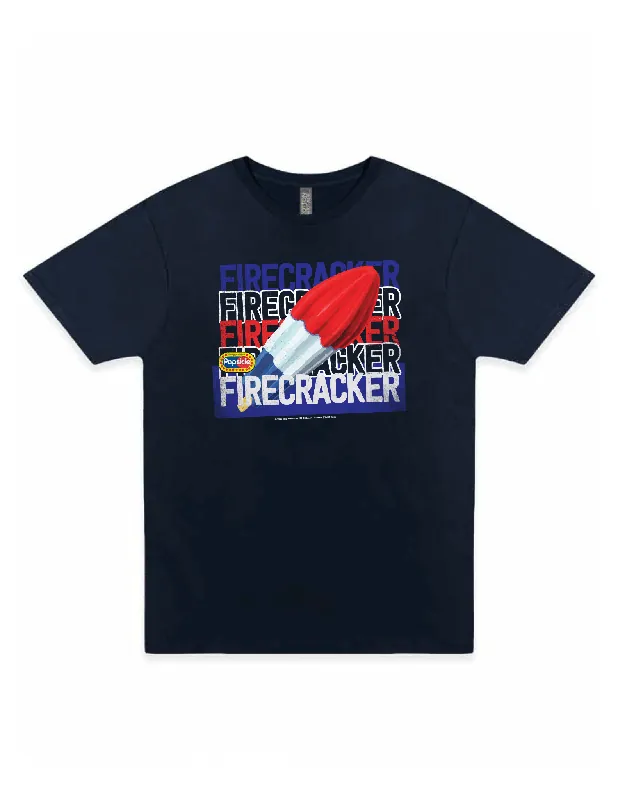 Popsicle® Firecracker Brand Colors T-Shirt – Vintage Red White & Blue Ice Pop Tee Patriotic Summer Shirt Americana Candy Apparel