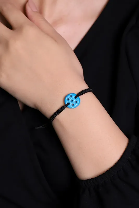Beyisa Handcrafted Midnight Blue Evil Eye Bracelet with Adjustable Black Cord