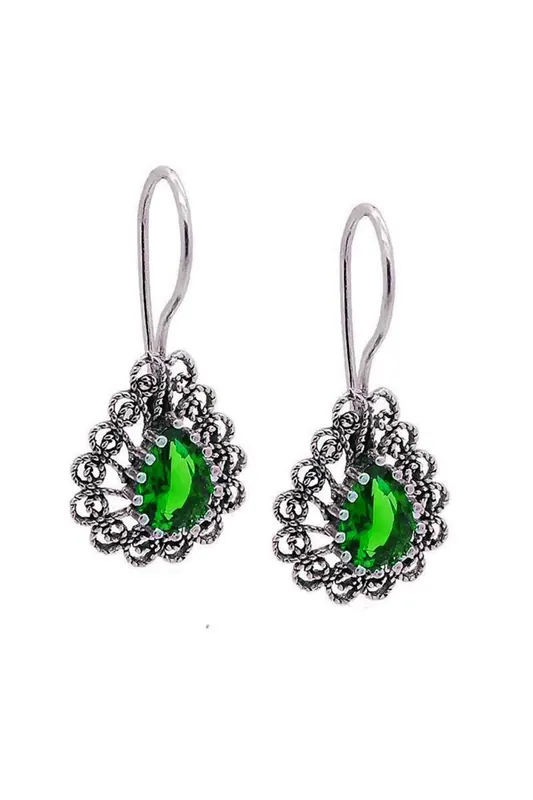 Beyisa Heritage Series Filigree Jade Drop Earrings 925 Sterling Silver