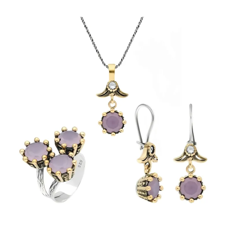 Beyisa Rose Quartz Triple Set 925 Sterling Silver Jewelry