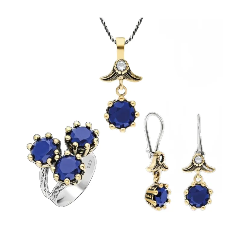 Beyisa Blue Sapphire Triple Set 925 Sterling Silver Jewelry