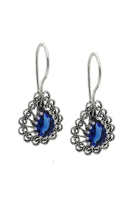 Beyisa Telkari Root Sapphire Drop Earrings 925 Sterling Silver