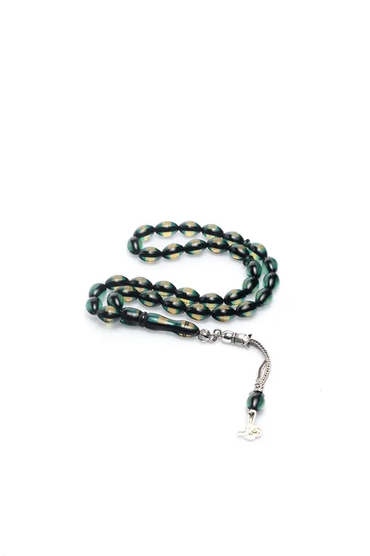 Beyisa Two Color Green Yellow Pressed Amber Prayer Beads