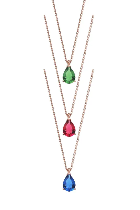 Beyisa 925 Sterling Silver Heart Drop Necklace with 3 Color Gemstones