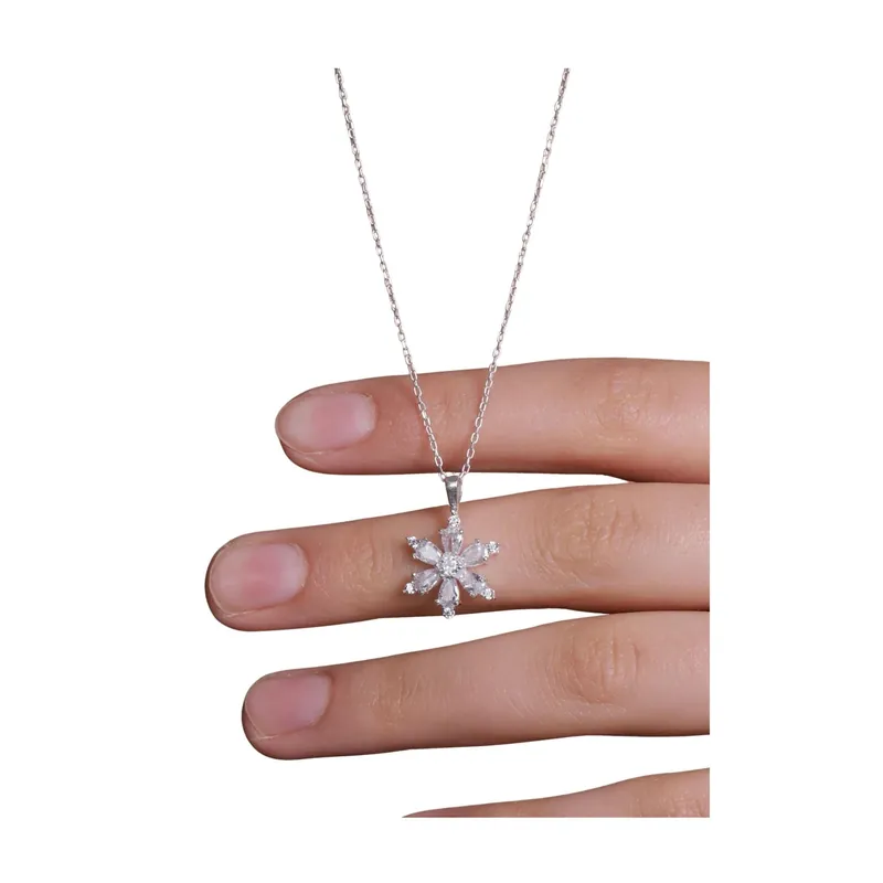 Beyisa White Quartz Snowflake Necklace 925 Sterling Silver