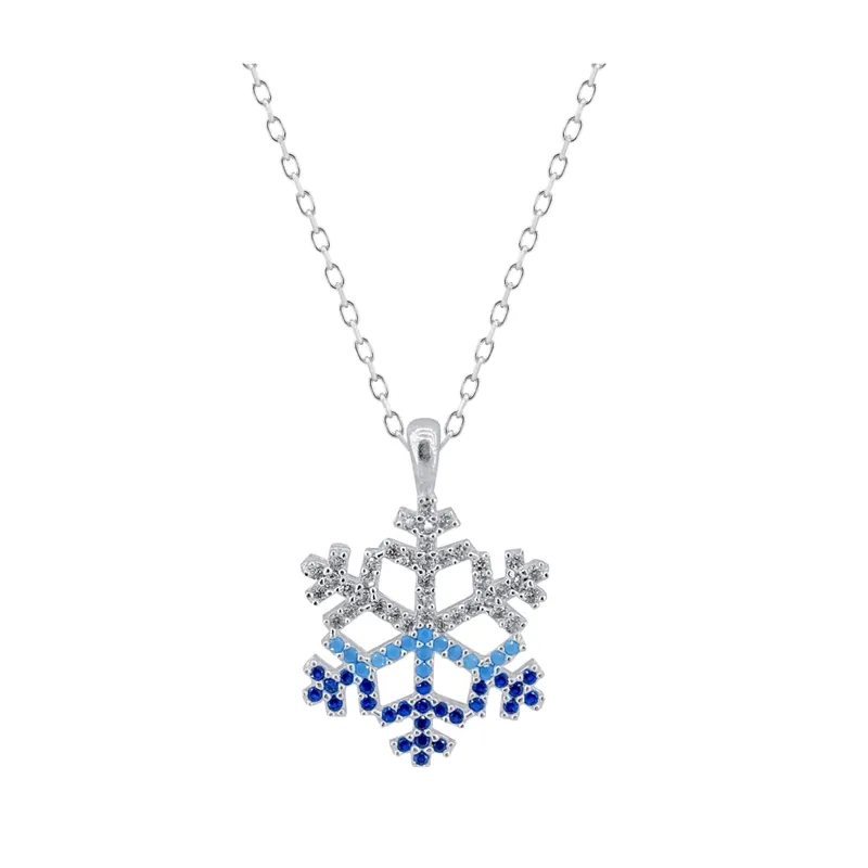 Beyisa Iridescent Blue and White Snowflake Necklace 925 Sterling Silver