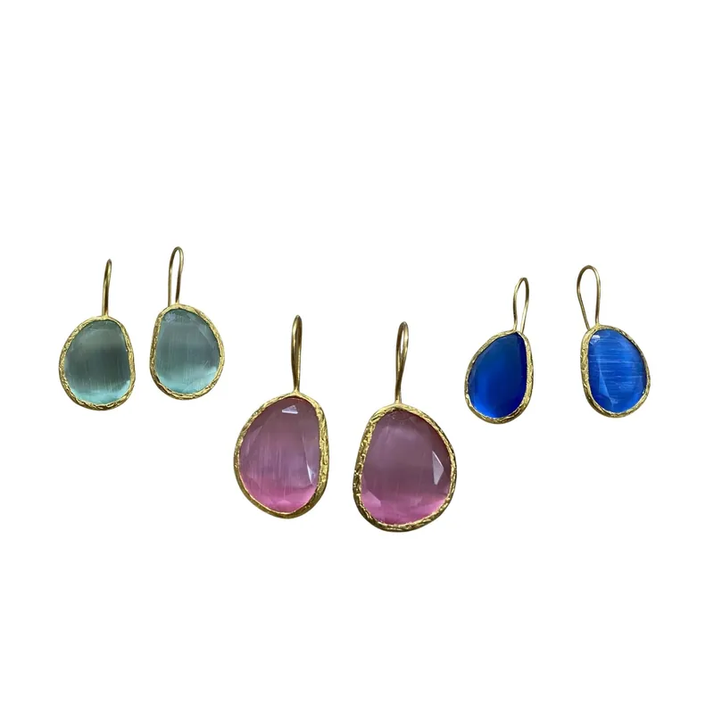 Beyisa Sun Stone Round Cut Blue Cat‘s Eye Triple Set 22K Gold