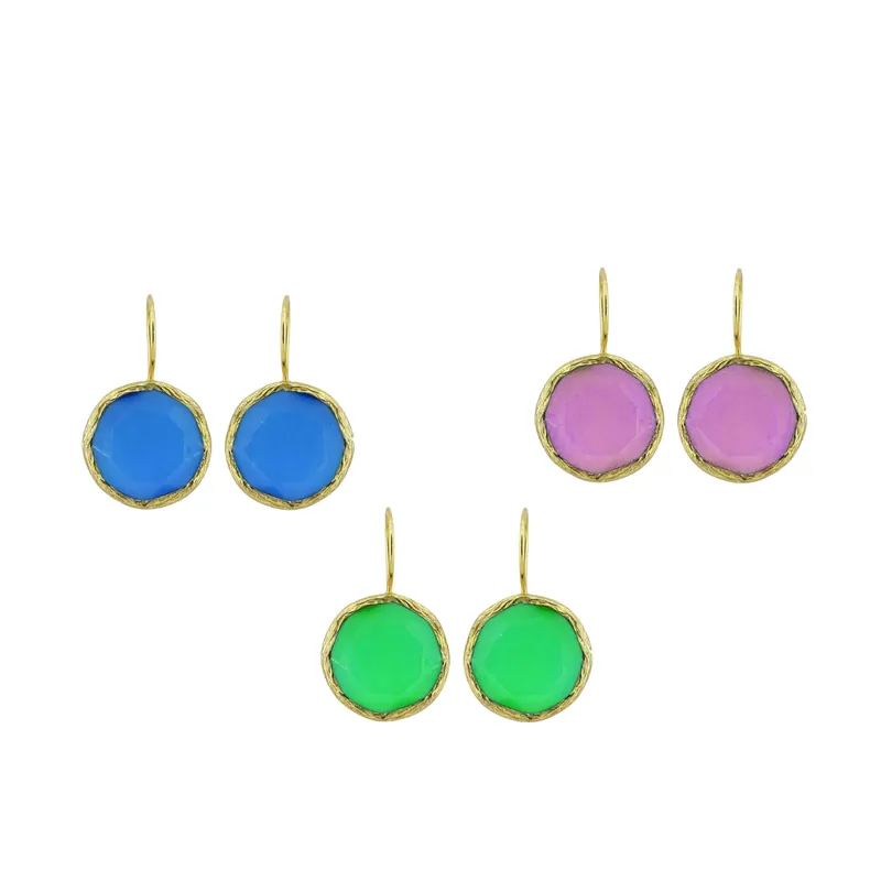 Beyisa Sun Stone Cat‘s Eye 22K Gold Plated Round Earrings