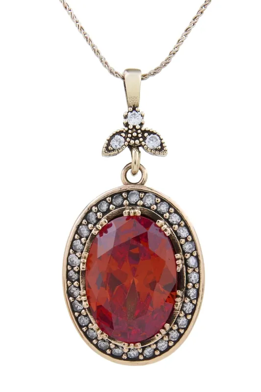 Beyisa Authentic Series Red Garnet Colored Stone Necklace 925 Sterling Silver