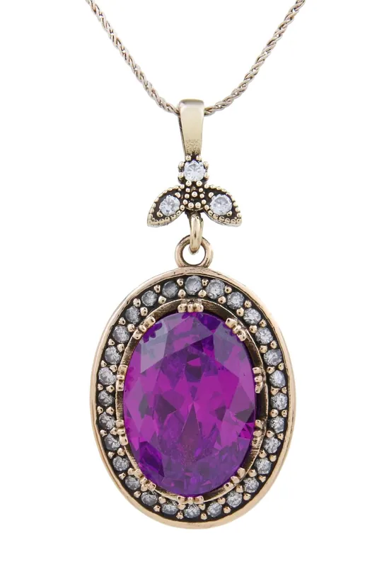 Beyisa Authentic Series Amethyst Colored Stone Necklace 925 Sterling Silver