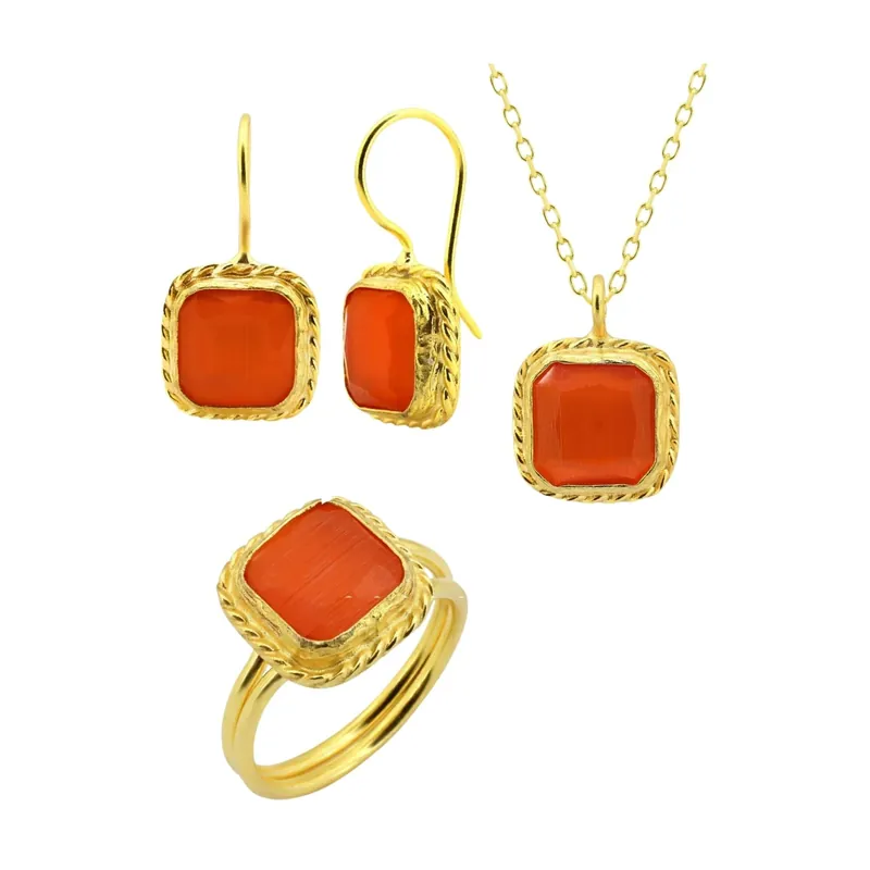 Beyisa Sunstone Series Orange Square Cut Women‘s Triple Set 22K Gold Plated