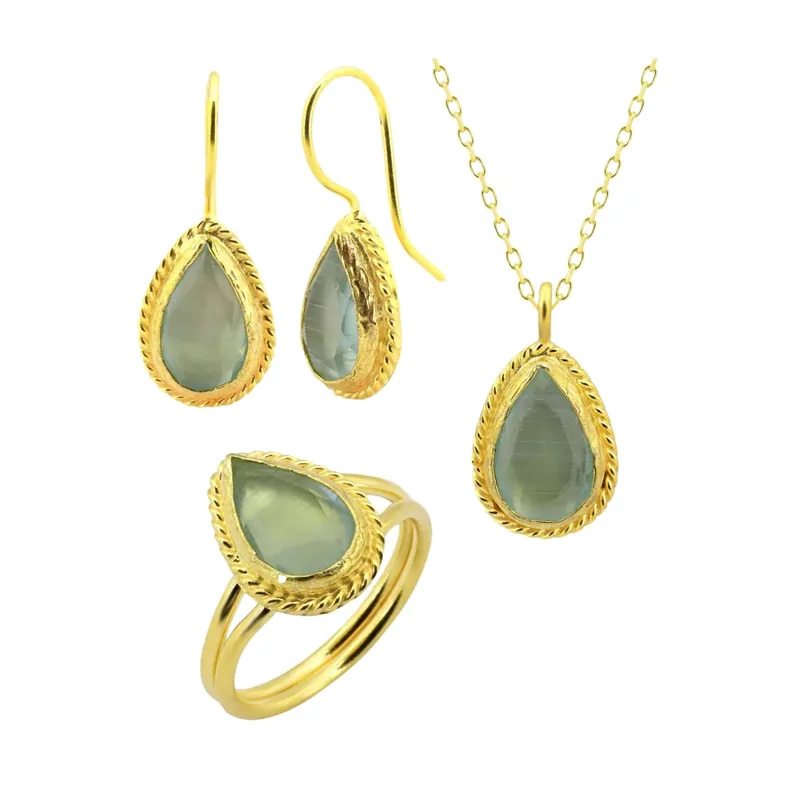 Beyisa Sun Stone Series Winding Drop Cut Blue Color Women‘s Triple Set 22K Gold Plated