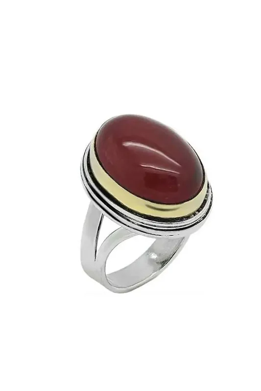 Beyisa Sarma Series Silver Ring with Agate Stone, Adjustable, 925 Sterling Silver