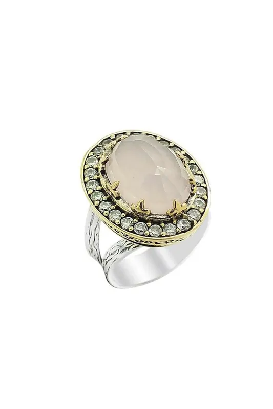 Beyisa Halime Sultan Series Pink Quartz Stone Women‘s Ring, Adjustable, 925 Sterling Silver