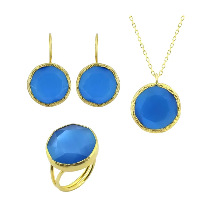Beyisa Sun Stone Series Blue Round Silver Triple Set 22K Gold