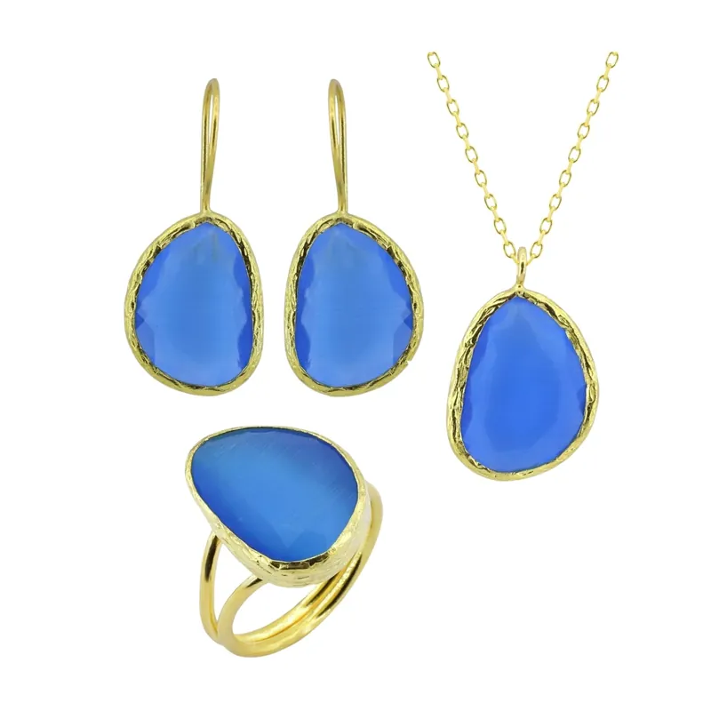 Beyisa Sun Stone Series Blue Bean Cut Silver Triple Set 22K Gold