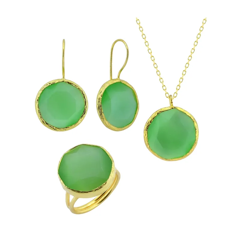 Beyisa Sun Stone Series Green Round Silver Triple Set 22K Gold