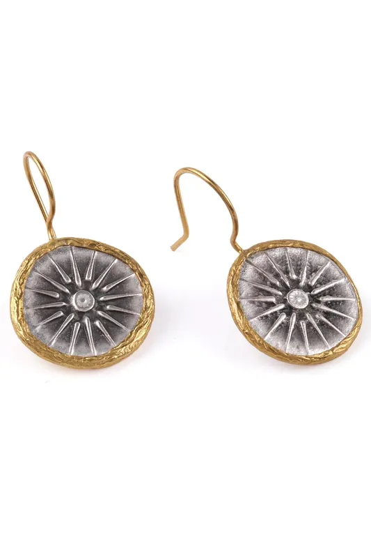 Beyisa Antique Series Star & Sun Silver Earrings 925 Sterling Silver