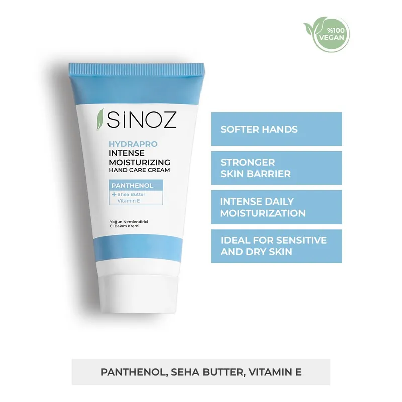 Sinoz Hydrapro Intensive Moisturizing Hand Cream with Vitamin E and Panthenol 50ml (1.69 fl oz)