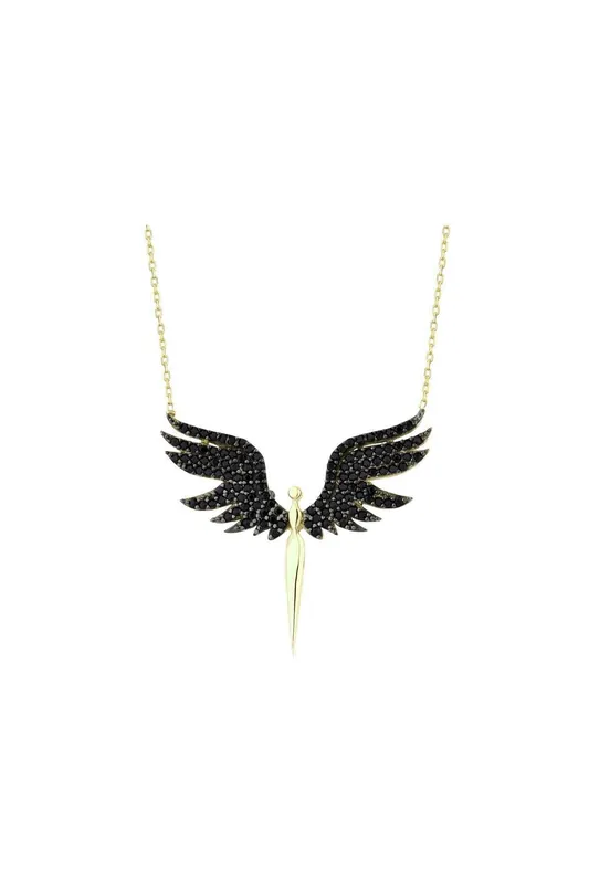 Beyisa Michael Necklace Series Black Zircon Wing Necklace 925 Sterling Silver