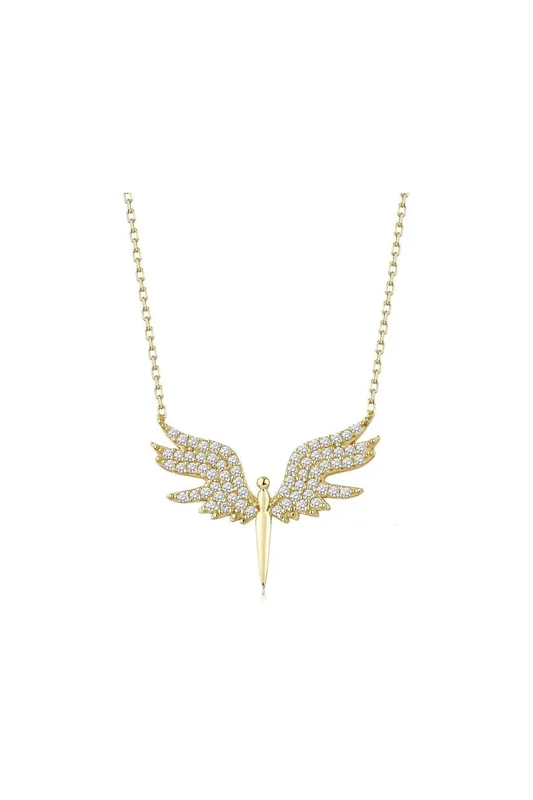 Beyisa Michael Necklace Series White Zircon Wing Necklace 925 Sterling Silver