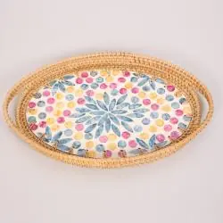 Anita Oval Pearlescent Wicker Tray Decorative Serving Tray and Wall Decor