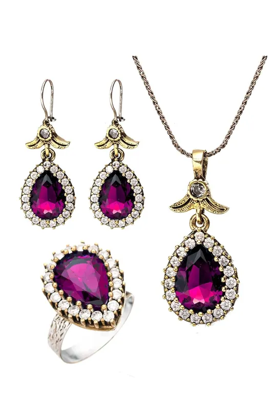 Beyisa Purple Amethyst Hürrem Sultan Triple Set 925 Sterling Silver