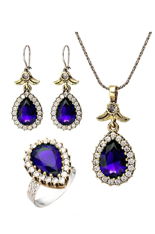 Beyisa Blue Sapphire Hürrem Sultan Triple Set 925 Sterling Silver